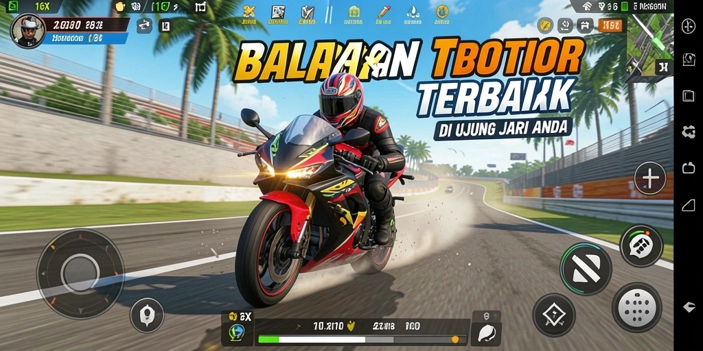 Screenshot utama 116X menampilkan balapan motor yang intens dan mendebarkan.