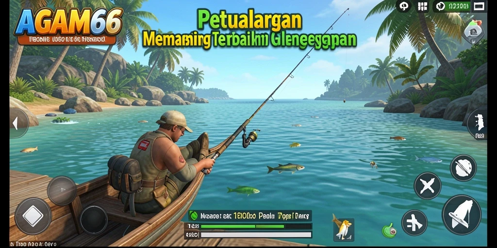 Screenshot AGAM66 menampilkan gameplay menarik saat memancing ikan besar.
