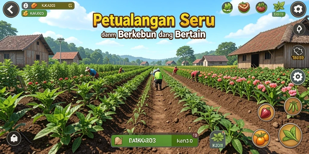 Screenshot gameplay KAKA303 dengan aktivitas berkebun yang seru.