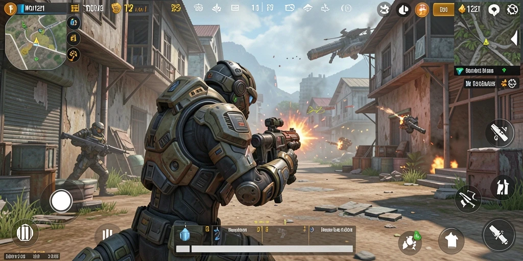 Screenshot gameplay MPO1221 menampilkan aksi menegangkan di medan perang.