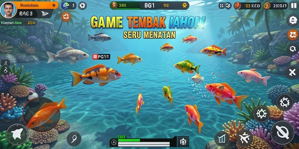 Tangkapan layar PG11 menunjukkan aksi seru dalam menembak ikan.