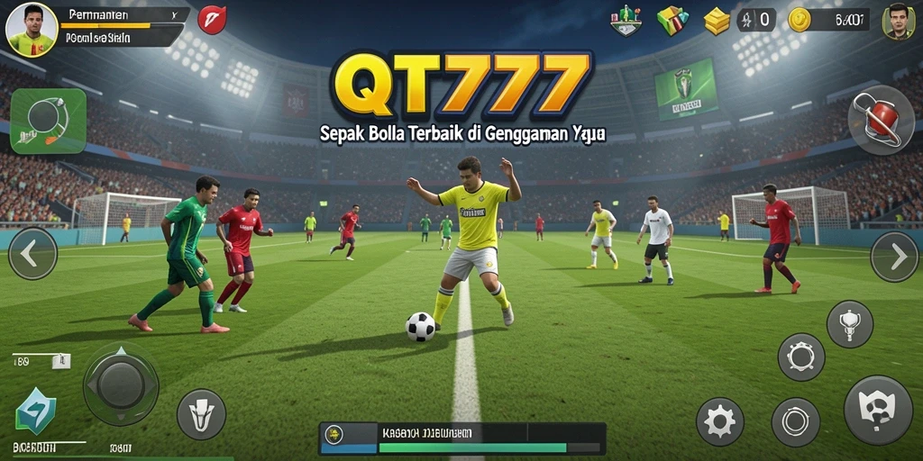 Screenshot gameplay QT777 menampilkan aksi sepak bola yang mendebarkan.