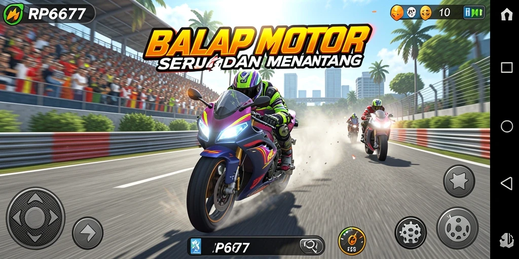 Tampilan gameplay balapan motor yang seru dan mendebarkan.