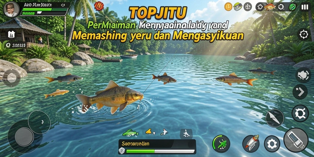 Gameplay seru di TOPJITU dengan berbagai ikan yang bisa ditangkap.